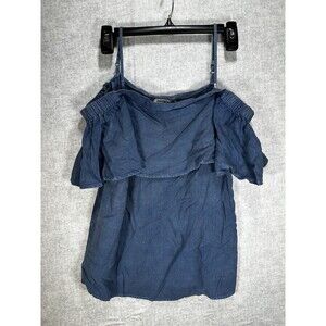 Tramp Top Womens Medium Blue Off Shoulder Sleeveless  Chambray Rayon